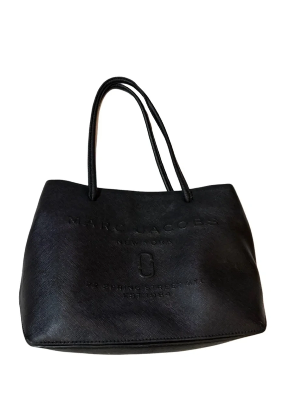 Marc Jacobs Black Leather Tote Bag Logo Shopper Carryall Minimalist NYC